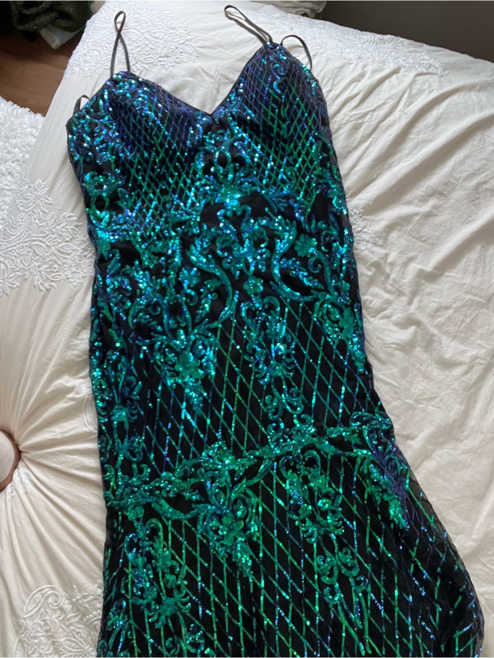 Sequined Green-Blue Slip Dress